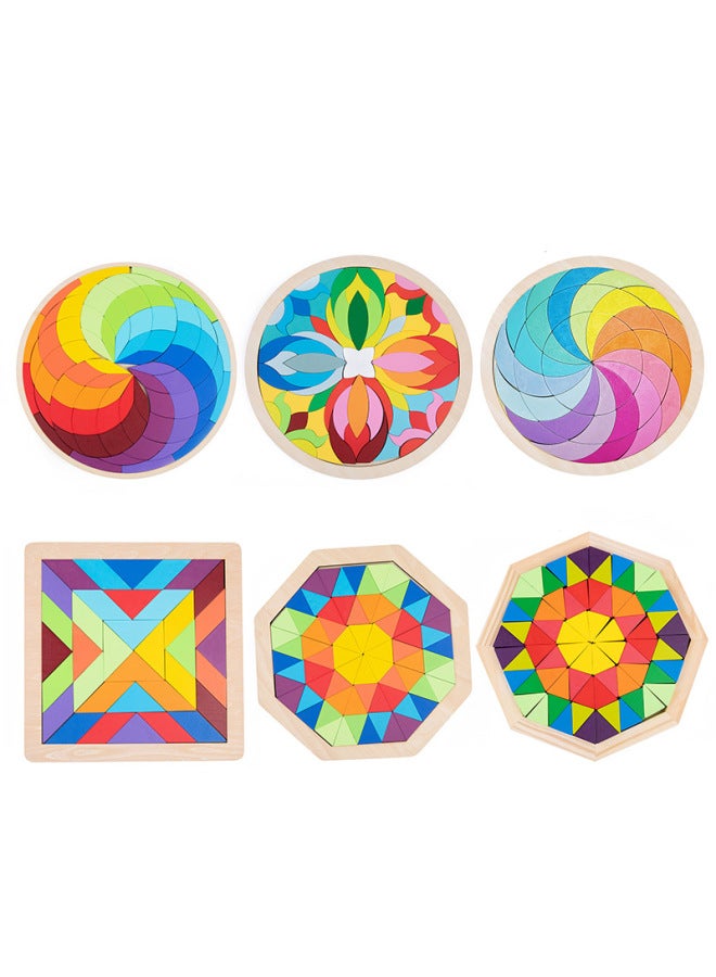 Children's Wooden Early Education Fun Jigsaw Puzzle Rainbow Building Blocks Large Disc Variety Modeling Puzzle Puzzle Puzzle Educational Toys-Color:Geometric Rainbow Disk - Image 2